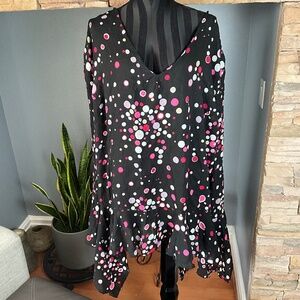 Mod Polka Dot Fairy Sleeves Top Asymmetrical Hem Whimsigoth Flowy Black Pink 3X